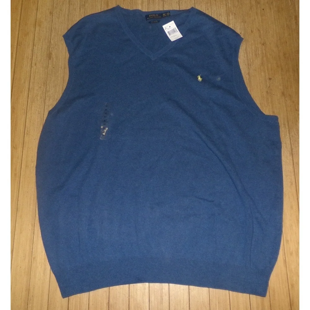 Polo Ralph Lauren Mens 3XLT V-Neck Pima Cotton Sweater Vest Shale Blue NWT